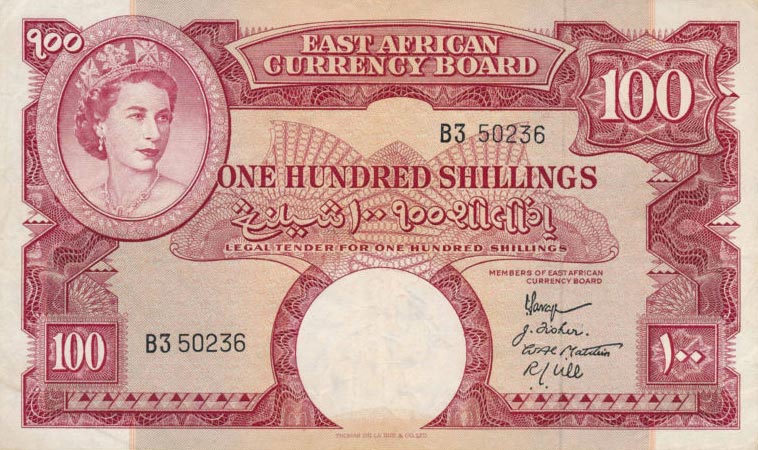 Front of East Africa p40a: 100 Shillings from 1958