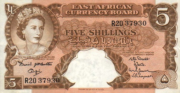 Front of East Africa p41a: 5 Shillings from 1961