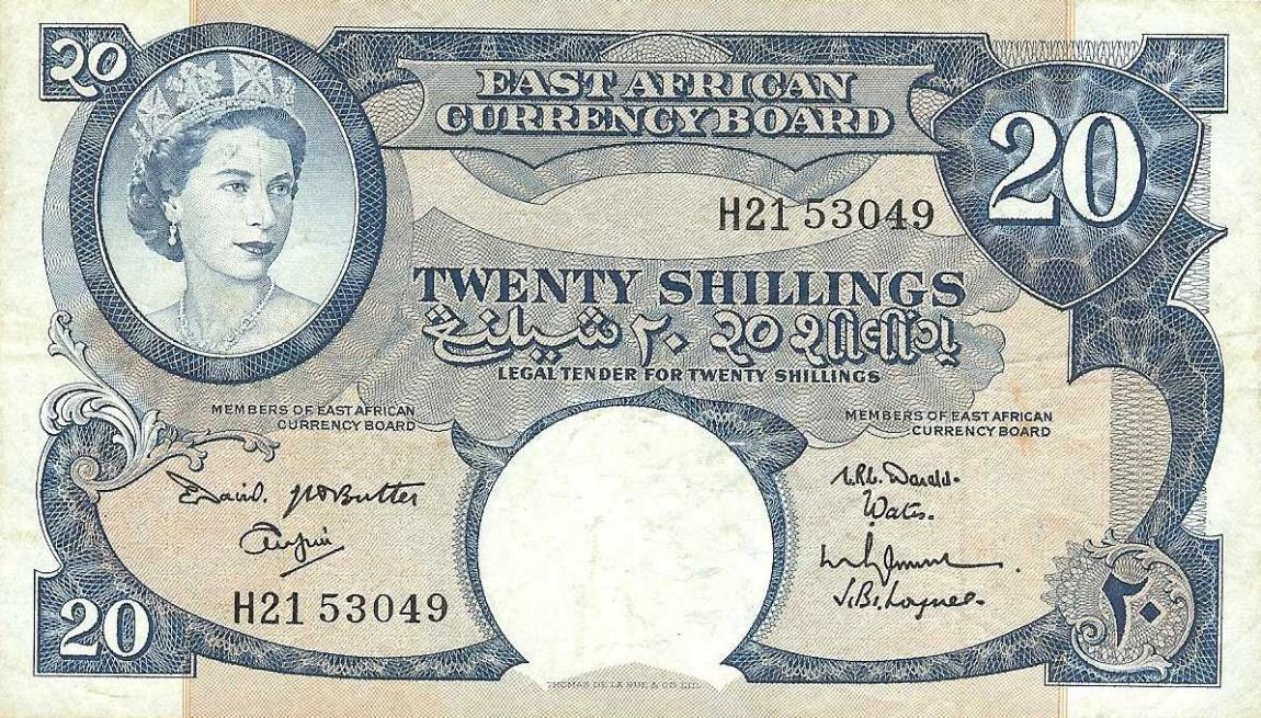 Front of East Africa p43a: 20 Shillings from 1961