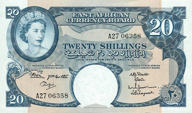 Front of East Africa p43b: 20 Shillings from 1962
