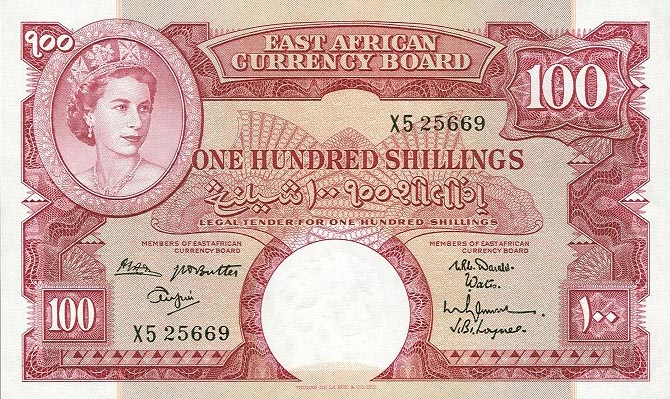 Front of East Africa p44b: 100 Shillings from 1962