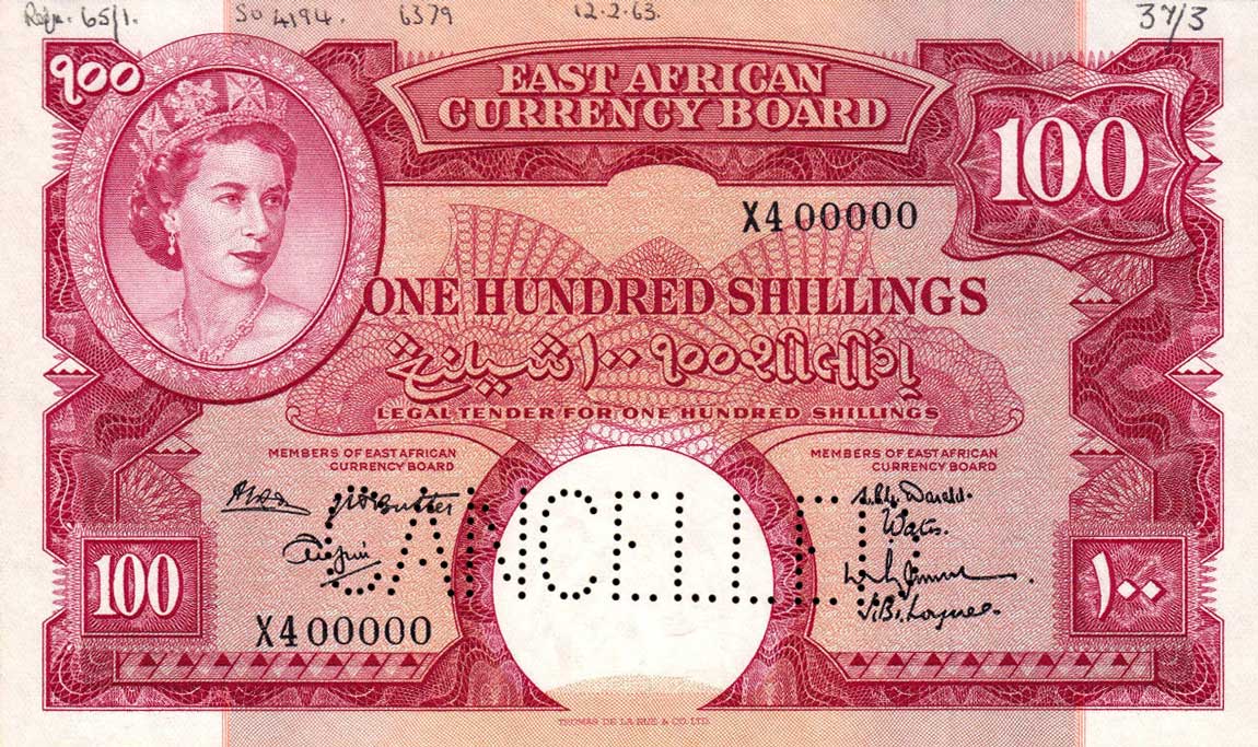 Front of East Africa p44s: 100 Shillings from 1961