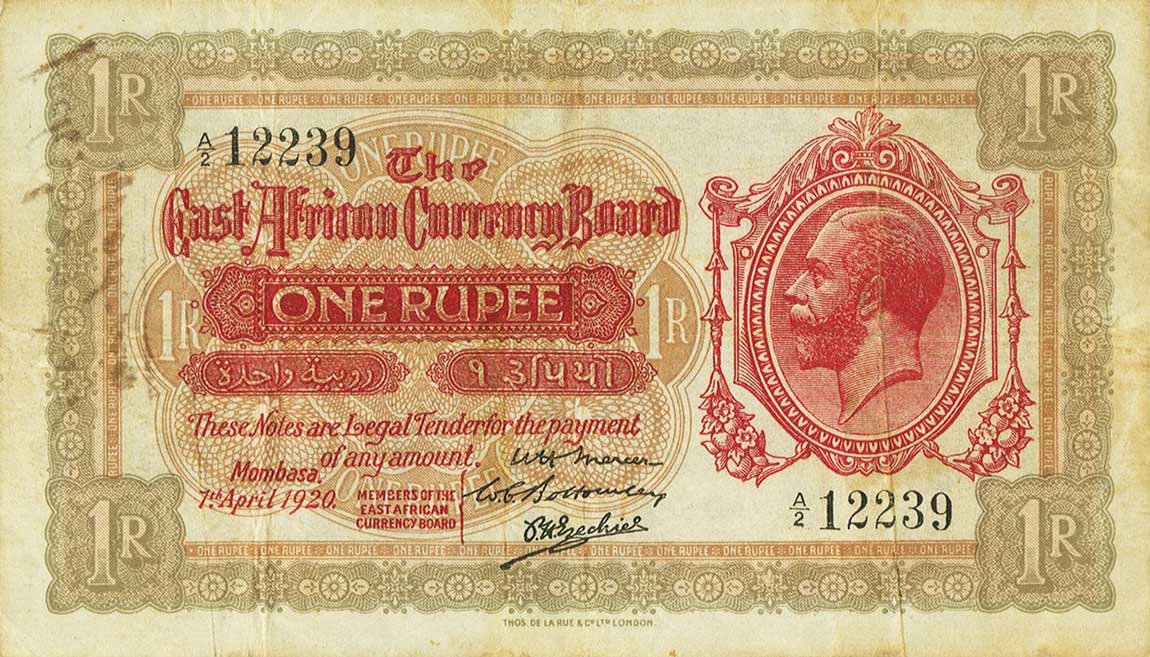 Front of East Africa p7a: 1 Rupee from 1920