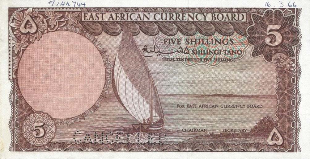 Front of East Africa p45s: 5 Shillings from 1964