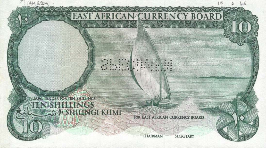 Front of East Africa p46s: 10 Shillings from 1964