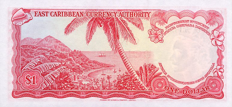 Back of East Caribbean States p13k: 1 Dollar from 1965