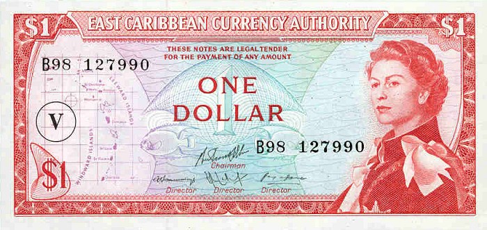Front of East Caribbean States p13n: 1 Dollar from 1965