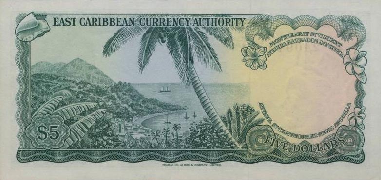 Back of East Caribbean States p14a: 5 Dollars from 1965