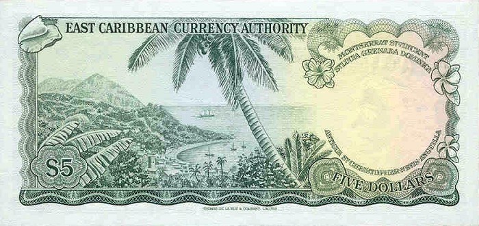 Back of East Caribbean States p14h: 5 Dollars from 1965