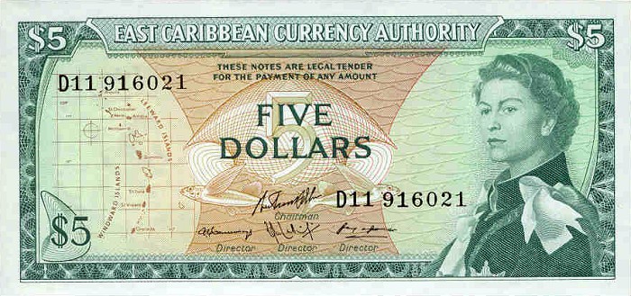 Front of East Caribbean States p14h: 5 Dollars from 1965