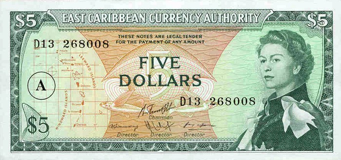 Front of East Caribbean States p14i: 5 Dollars from 1965