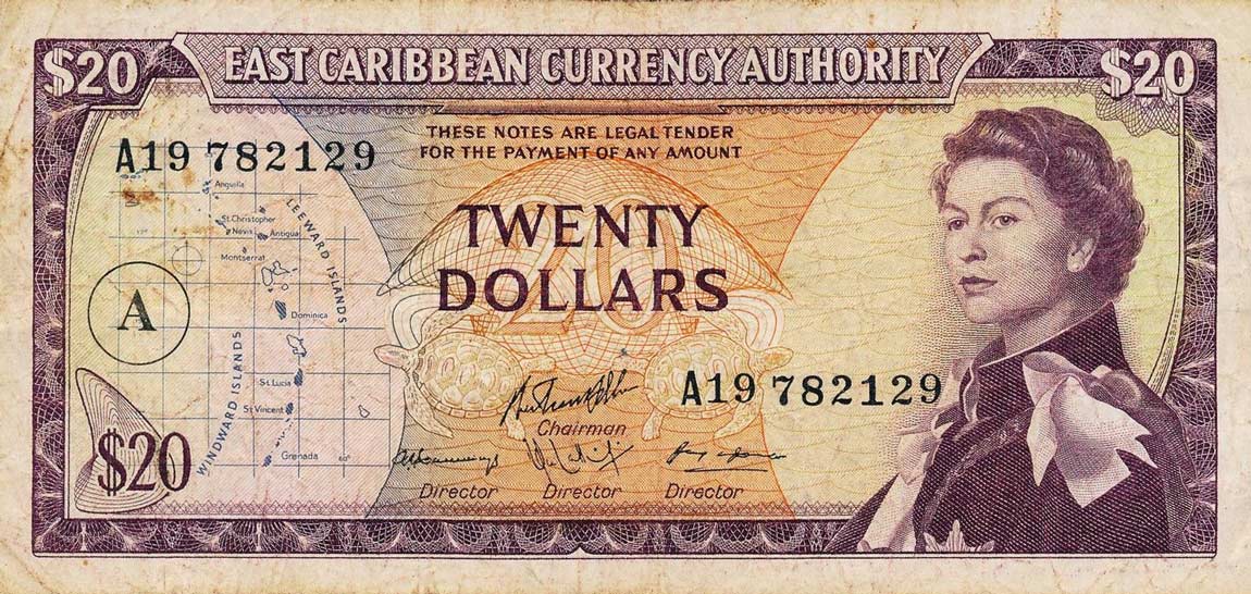 Front of East Caribbean States p15h: 20 Dollars from 1965