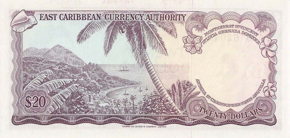 Back of East Caribbean States p15i: 20 Dollars from 1965