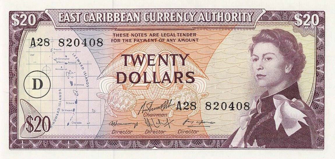 Front of East Caribbean States p15i: 20 Dollars from 1965
