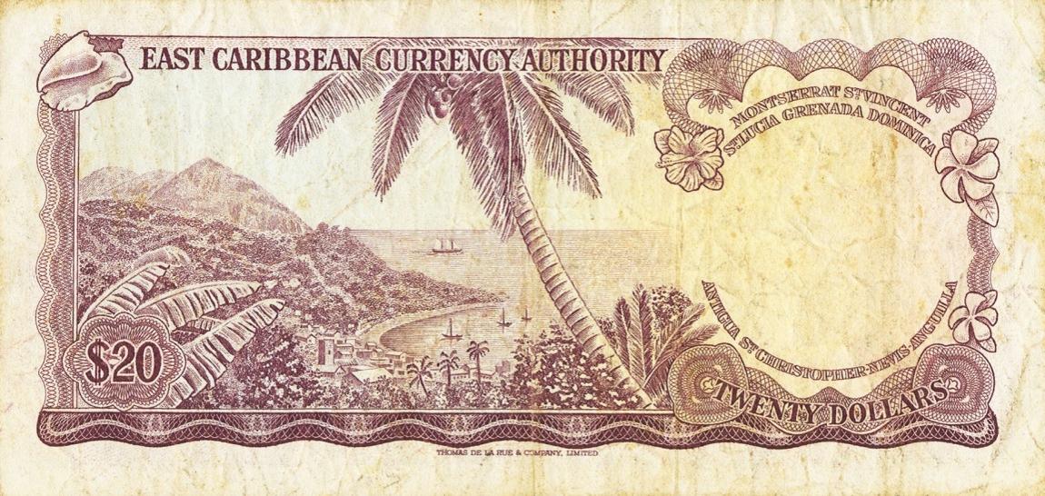 Back of East Caribbean States p15j: 20 Dollars from 1965