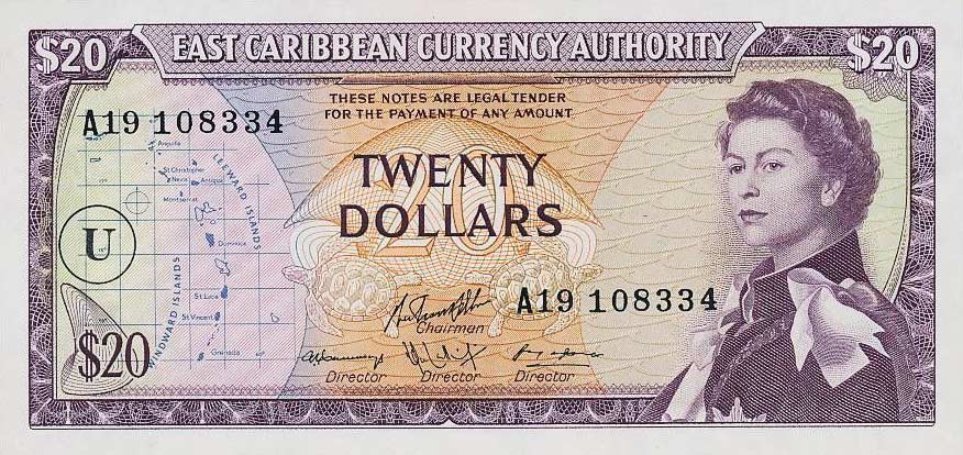 Front of East Caribbean States p15n: 20 Dollars from 1965