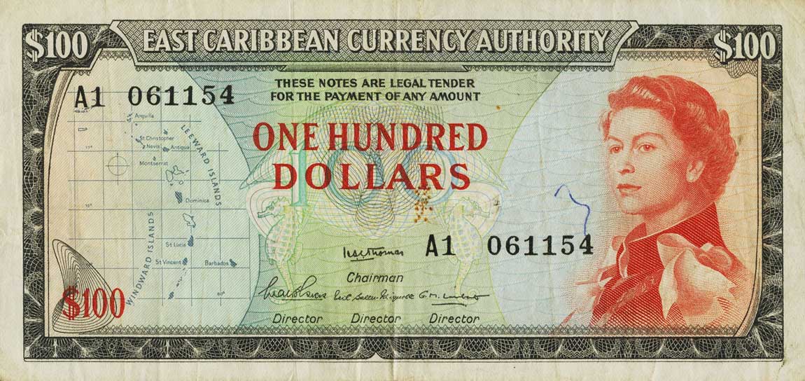 Front of East Caribbean States p16b: 100 Dollars from 1965