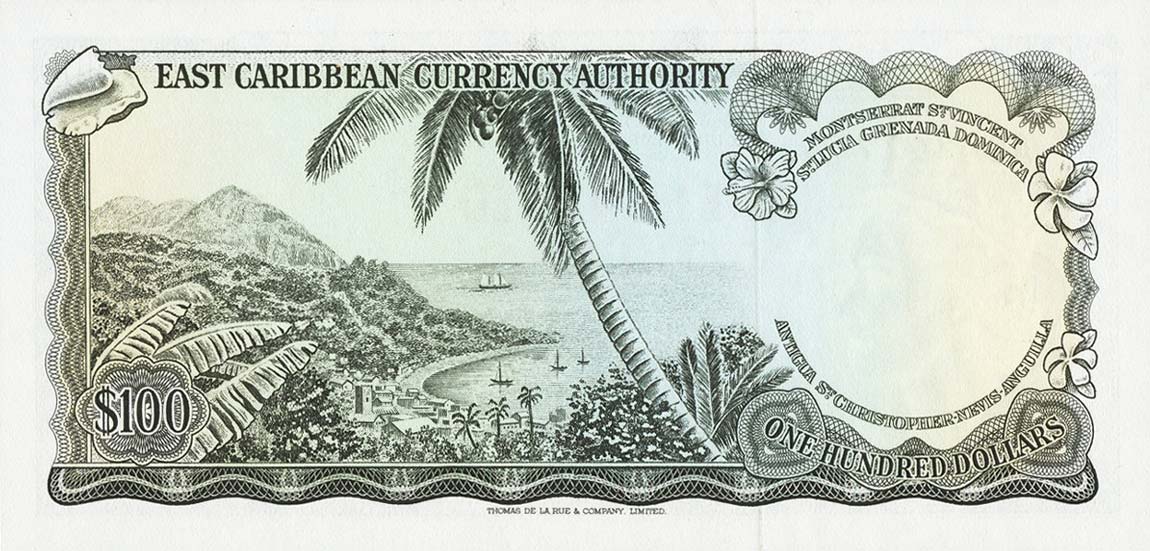 Back of East Caribbean States p16l: 100 Dollars from 1965