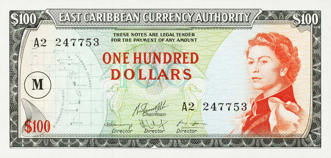 Front of East Caribbean States p16l: 100 Dollars from 1965