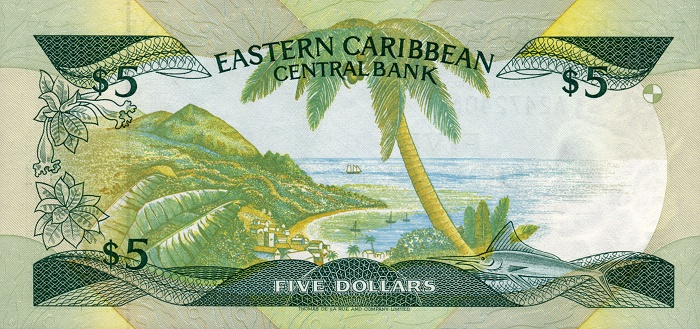 Back of East Caribbean States p18m: 5 Dollars from 1986