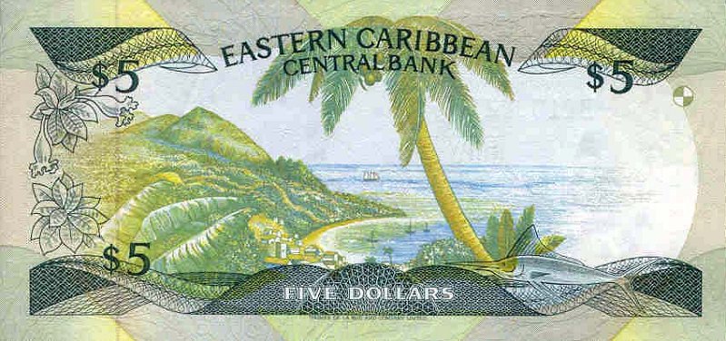 Back of East Caribbean States p18u: 5 Dollars from 1986