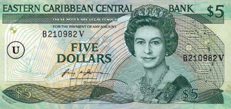 Front of East Caribbean States p18u: 5 Dollars from 1986