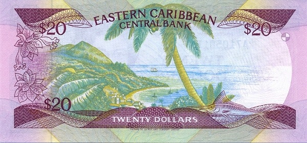 Back of East Caribbean States p19k: 20 Dollars from 1987