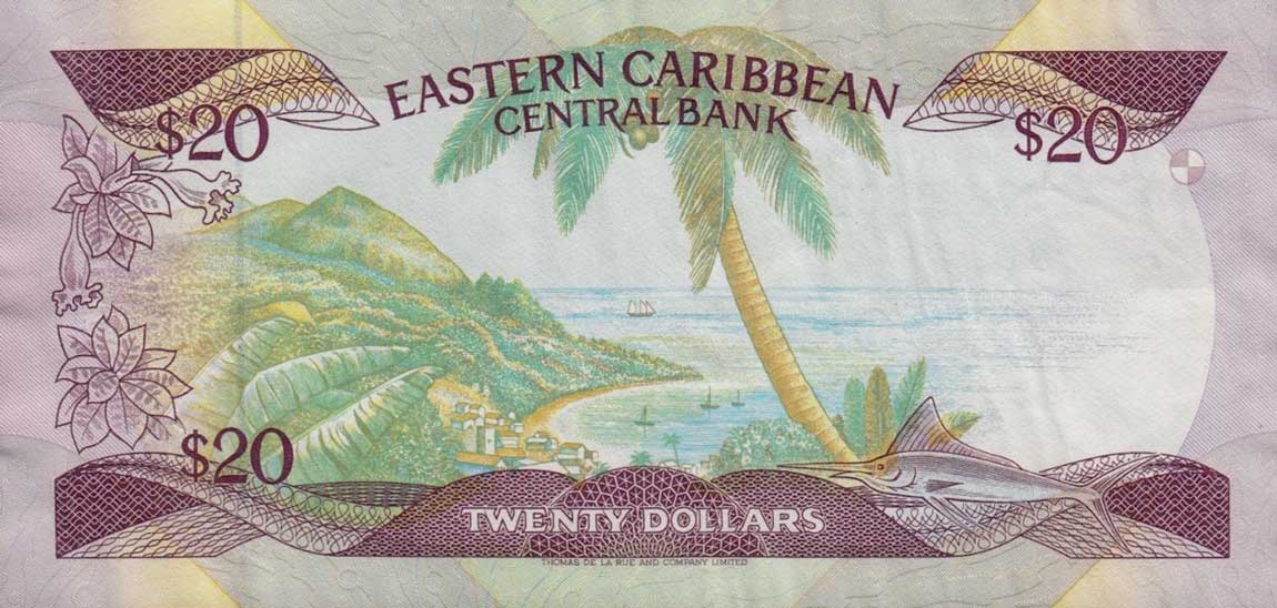 Back of East Caribbean States p19l: 20 Dollars from 1987