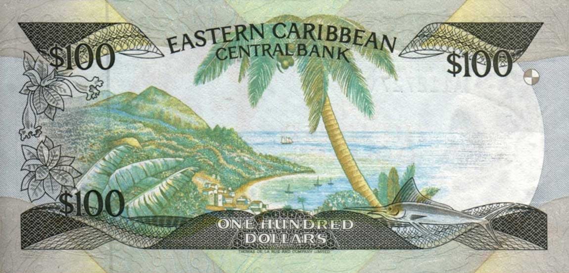 Back of East Caribbean States p20a: 100 Dollars from 1986