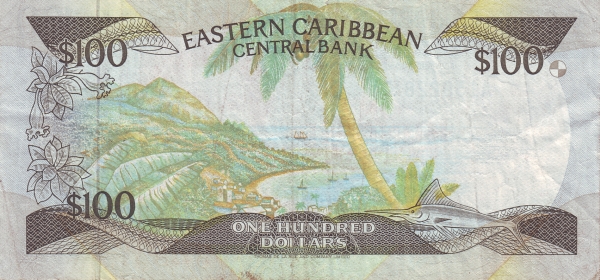 Back of East Caribbean States p20k: 100 Dollars from 1986