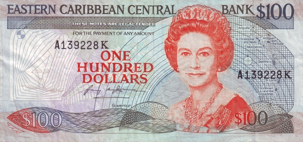 Front of East Caribbean States p20k: 100 Dollars from 1986