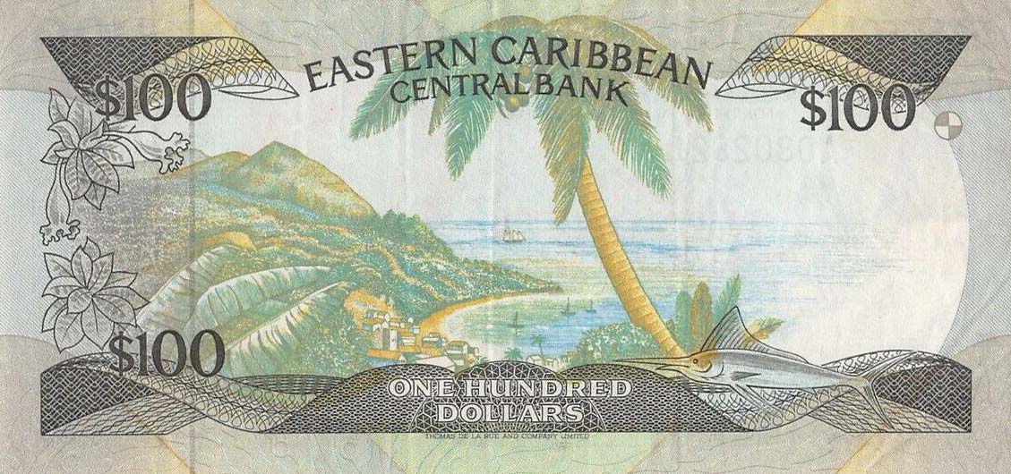 Back of East Caribbean States p20l: 100 Dollars from 1986