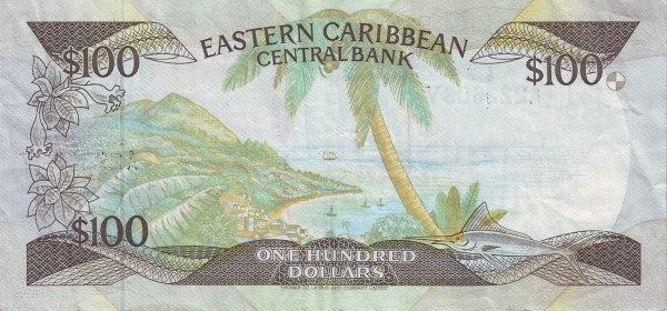 Back of East Caribbean States p20v: 100 Dollars from 1986