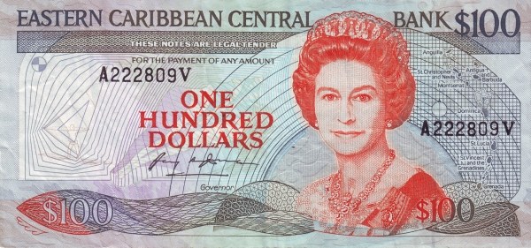 Front of East Caribbean States p20v: 100 Dollars from 1986
