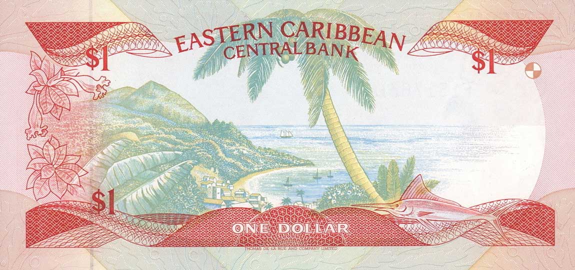 Back of East Caribbean States p21l: 1 Dollar from 1988