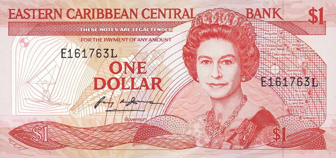Front of East Caribbean States p21l: 1 Dollar from 1988