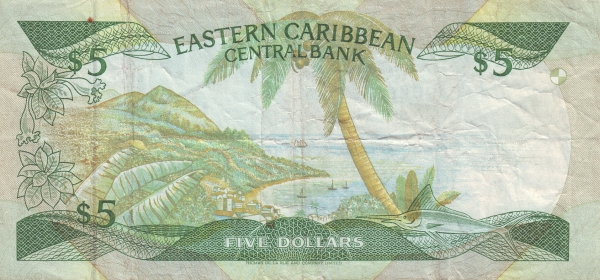 Back of East Caribbean States p22g1: 5 Dollars from 1988