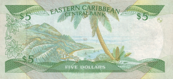 Back of East Caribbean States p22g2: 5 Dollars from 1988