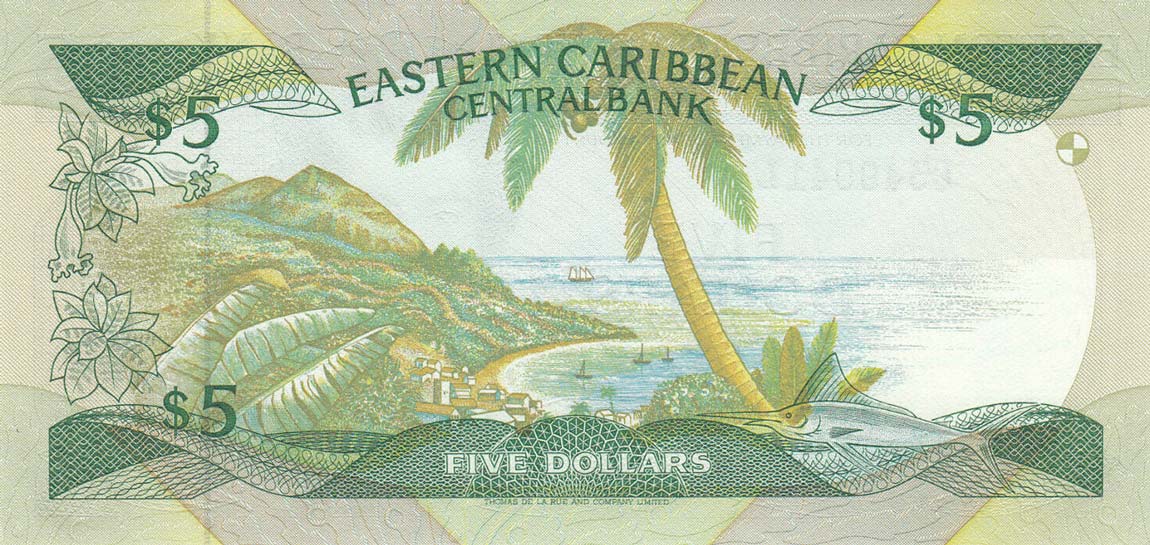 Back of East Caribbean States p22l1: 5 Dollars from 1988