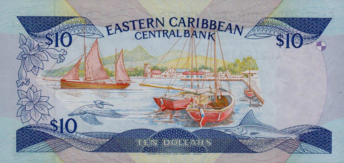 Back of East Caribbean States p23a1: 10 Dollars from 1985