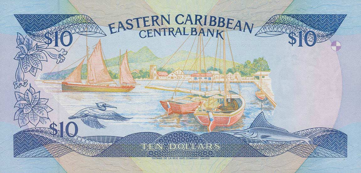 Back of East Caribbean States p23a2: 10 Dollars from 1985