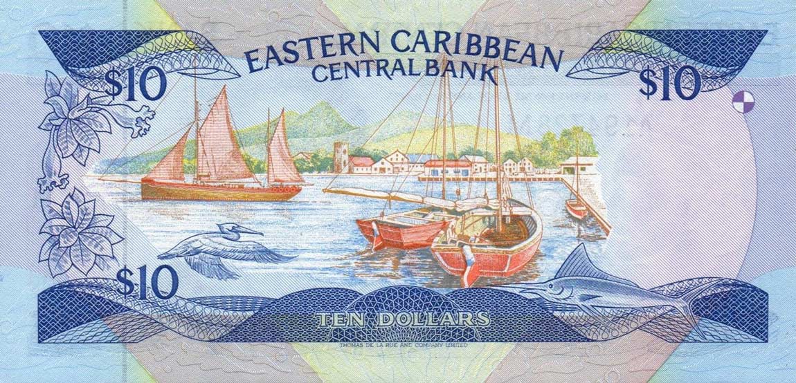 Back of East Caribbean States p23d1: 10 Dollars from 1985