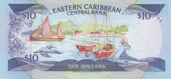 Back of East Caribbean States p23d2: 10 Dollars from 1985