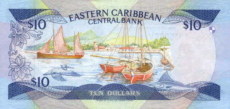 Back of East Caribbean States p23v1: 10 Dollars from 1985