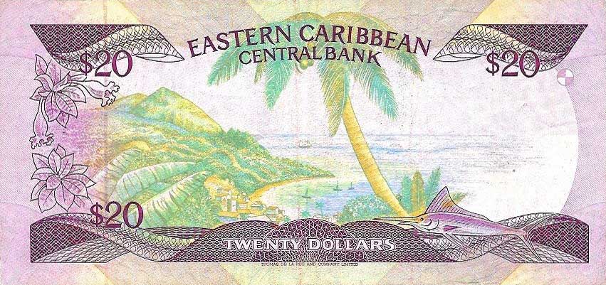 Back of East Caribbean States p24a1: 20 Dollars from 1988