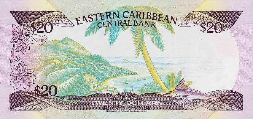 Back of East Caribbean States p24a2: 20 Dollars from 1988