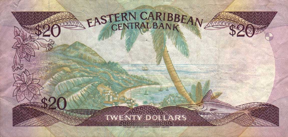 Back of East Caribbean States p24d1: 20 Dollars from 1988