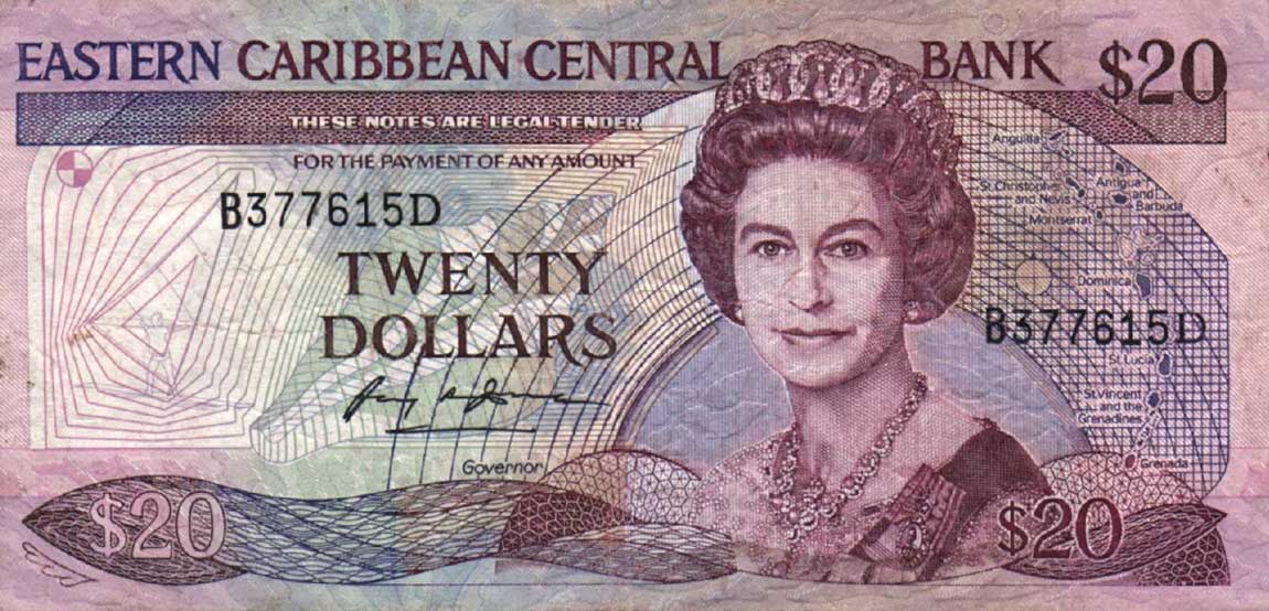 Front of East Caribbean States p24d1: 20 Dollars from 1988