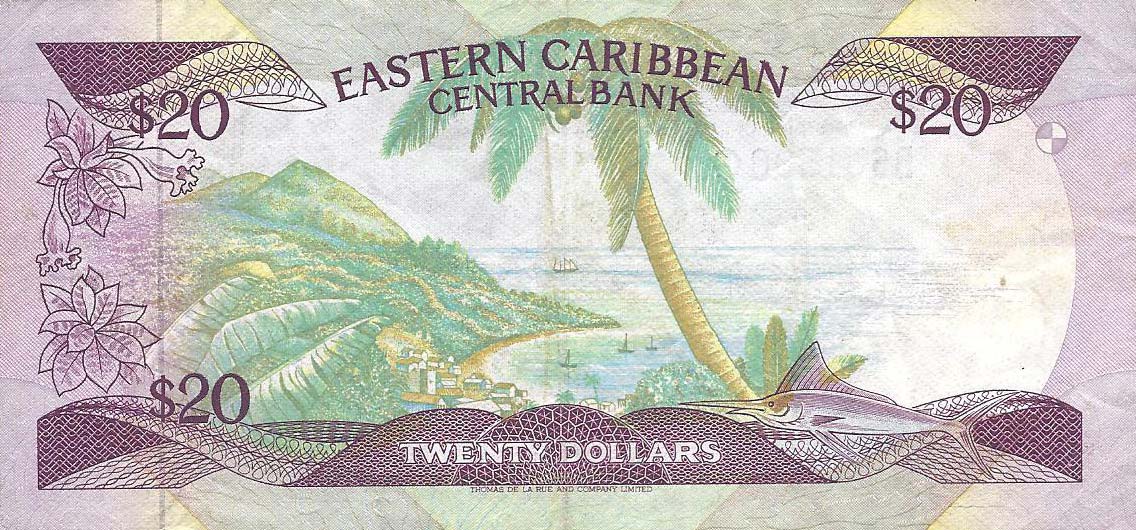 Back of East Caribbean States p24g1: 20 Dollars from 1988