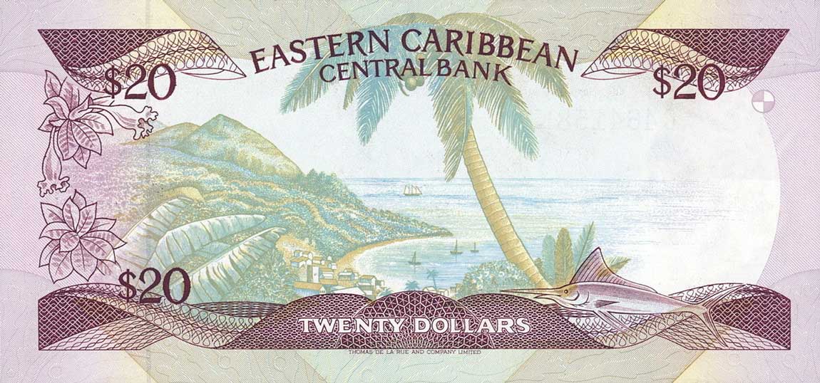 Back of East Caribbean States p24k2: 20 Dollars from 1988